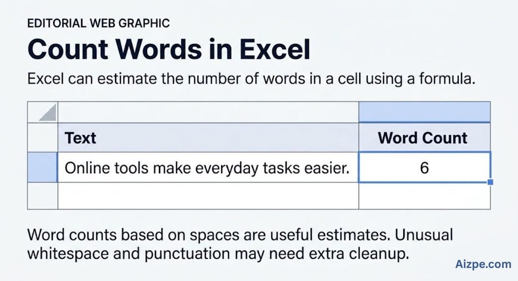 “Example of counting words in an Excel cell using a formula”