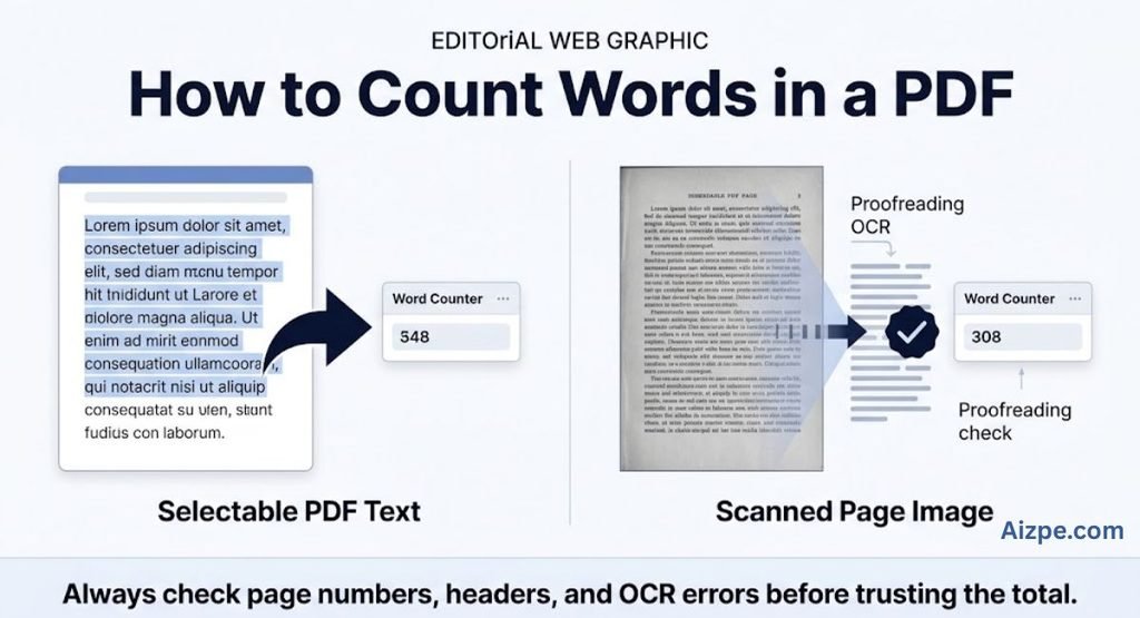 “Steps for counting words in selectable and scanned PDF files”